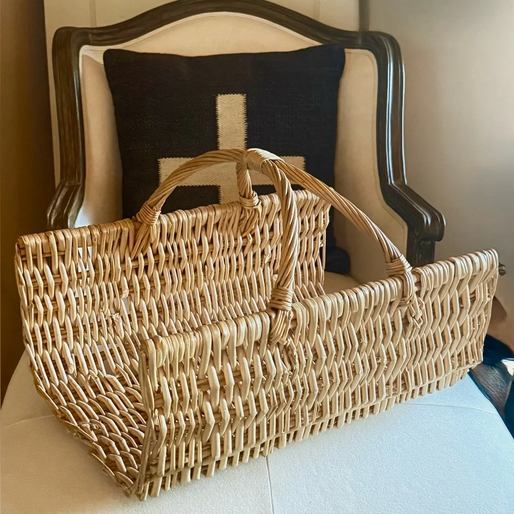 Rustic Firewood Style Willow Basket with Handle - Picture 7 of 8